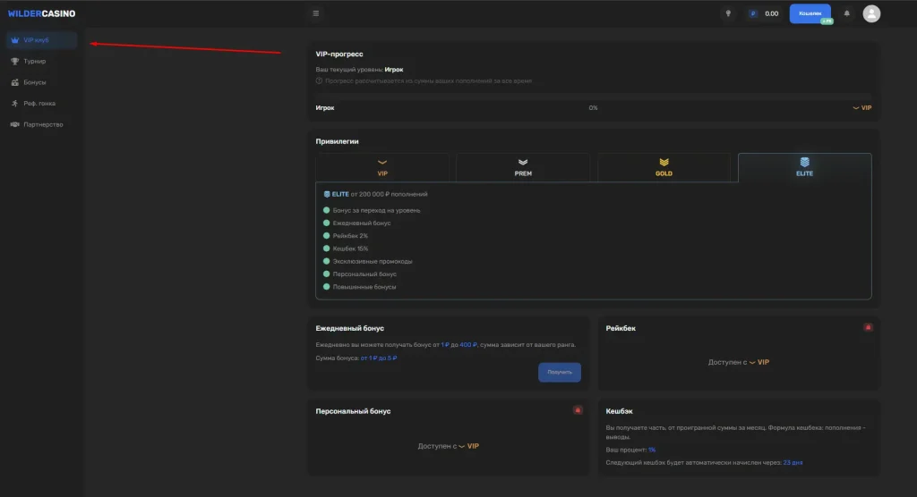 VIP Клуб Wilder Casino